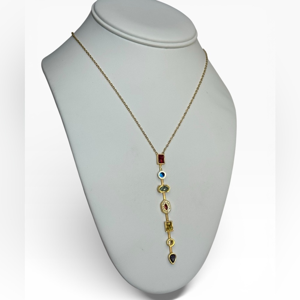 Elegant Gold Multi-Stone Pendant Y Long Necklace